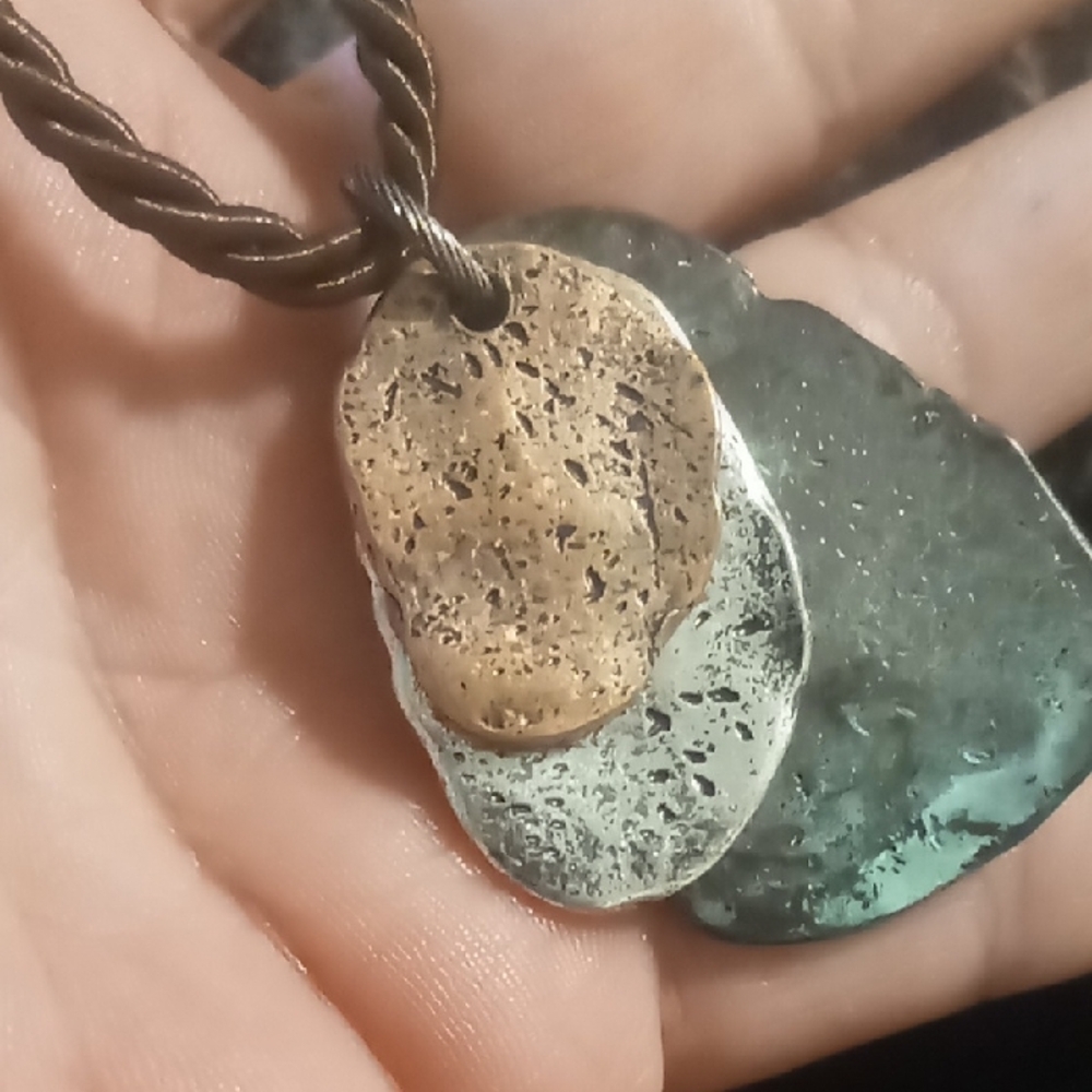 Silver and Brown Braided Cord Necklace with Crystal Pendant 26 In Long - Picture 4 of 5